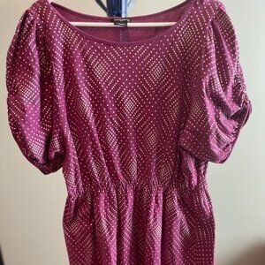 Plus Size cotton stretchy waist fuchsia short sleeved casual tunic style blouse